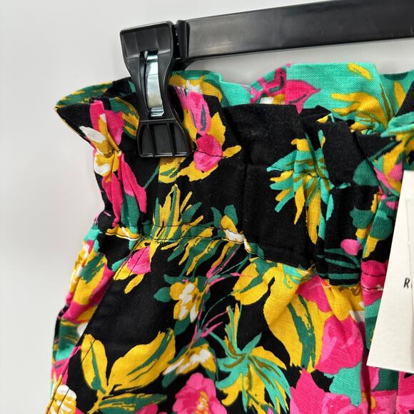EXPRESS x ROCKY BARNES NWT High Waist Floral Tropical Linen Blend Shorts // XS - Picture 4 of 12